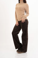 Jeans velluto a coste marrone elasticizzato a gamba dritta