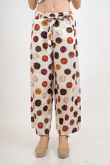 Pantalone wide leg in cotone fantasia pois acquerello.