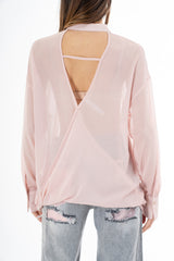 Camicia lunga in georgette velata con scollatura incrociata sul retro