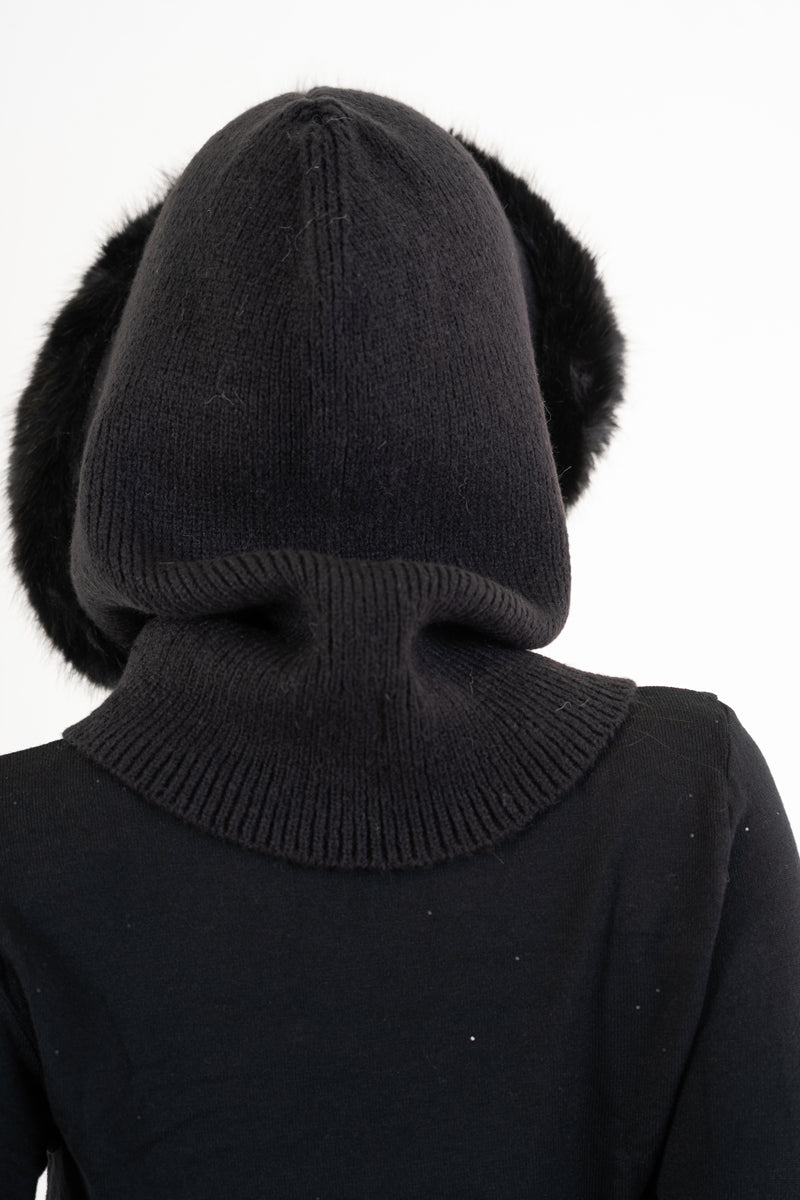 Cappuccio KnitFur con bordo in ecopelliccia