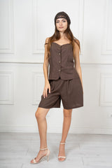 Top Gilet in Lino e Viscosa con Bottoni