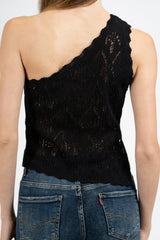 Top monospalla in uncinetto traforato misto cotone Made in Italy.