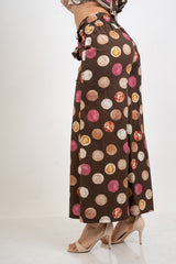 Pantalone wide leg in cotone fantasia pois acquerello.