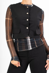 Gilet corto in crep con bottoni gioiello