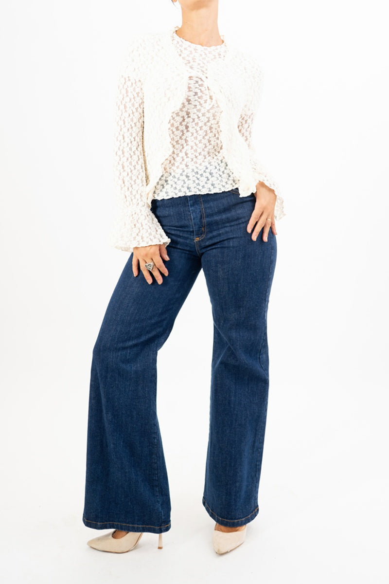 Cardigan goffrato con fiocco e maniche svasate