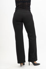 Pantalone svasato in crep con baschina alta nero