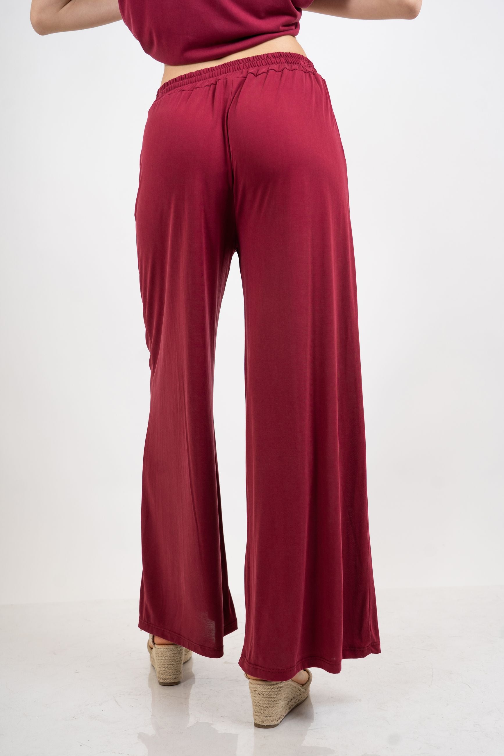 Pantalone palazzo in viscosa elasticizzata con coulisse Made in Italy