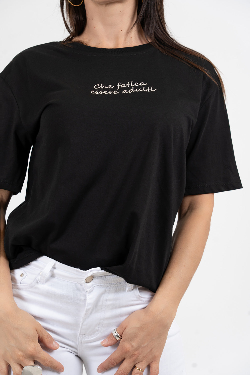 T-shirt scritta cotone “Che fatica...”.