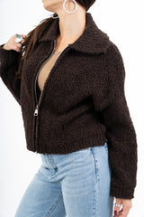 Giacca corta in filato bouclé con colletto e zip metallica