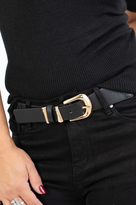 Cintura elastica simil pelle con fibbia dorata