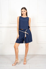 Completo in Tencel e Lino con Top Smanicato e Bermuda