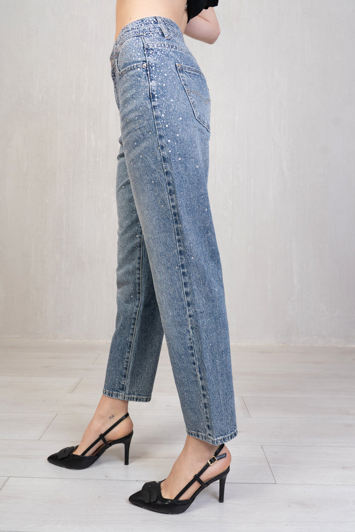 Jeans Mom Fit con Strass