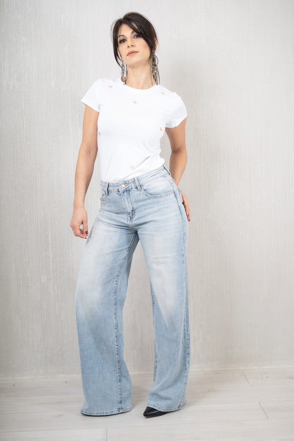 Jeans wide leg chiaro