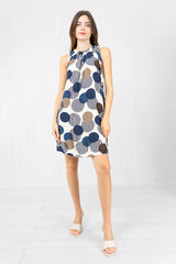 Abito smanicato in viscosa con fantasia “Dot & Line”