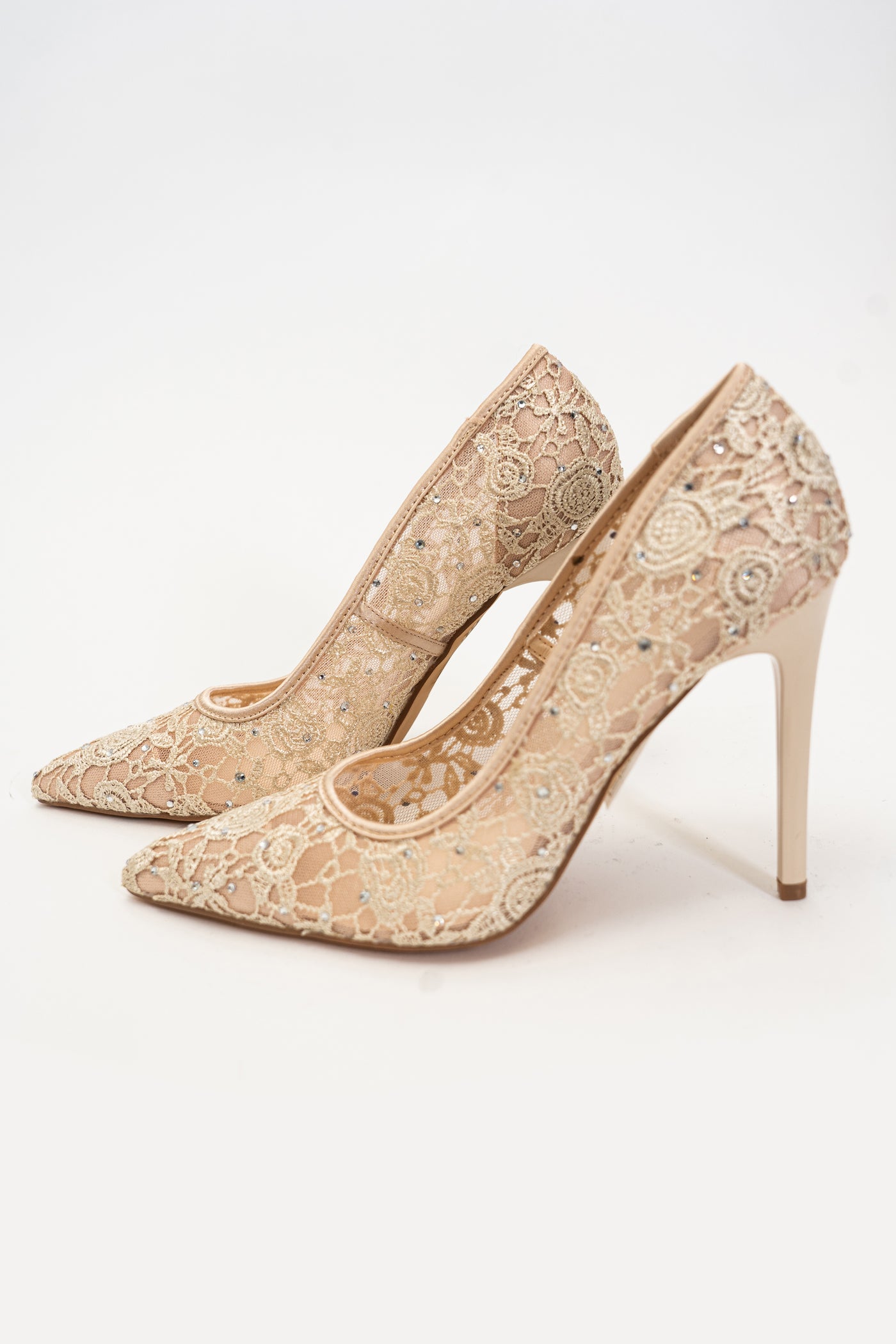 Décolleté Elegante in Pizzo Beige con Strass