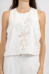 Completo palme traforate in rayon lino.