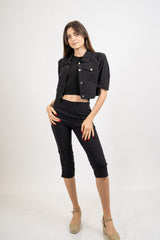 Giacchino crop stile denim in viscosa elasticizzata.