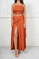 Completo Donna Top Crop e Gonna Pareo Lunga in Misto Viscosa