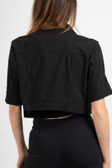 Giacchino crop stile denim in viscosa elasticizzata.