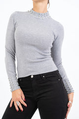 Maglia Shine con strass su collo e polsi